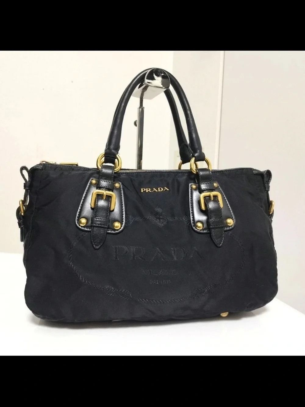 Prada Black Nylon Tote with Leather Accents